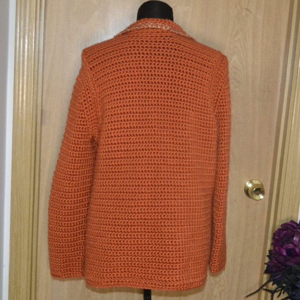 Orange Handmade Heavy Chunky Knit Cardigan Cottage-core Grandmacore Cardigan - Picture 5 of 15